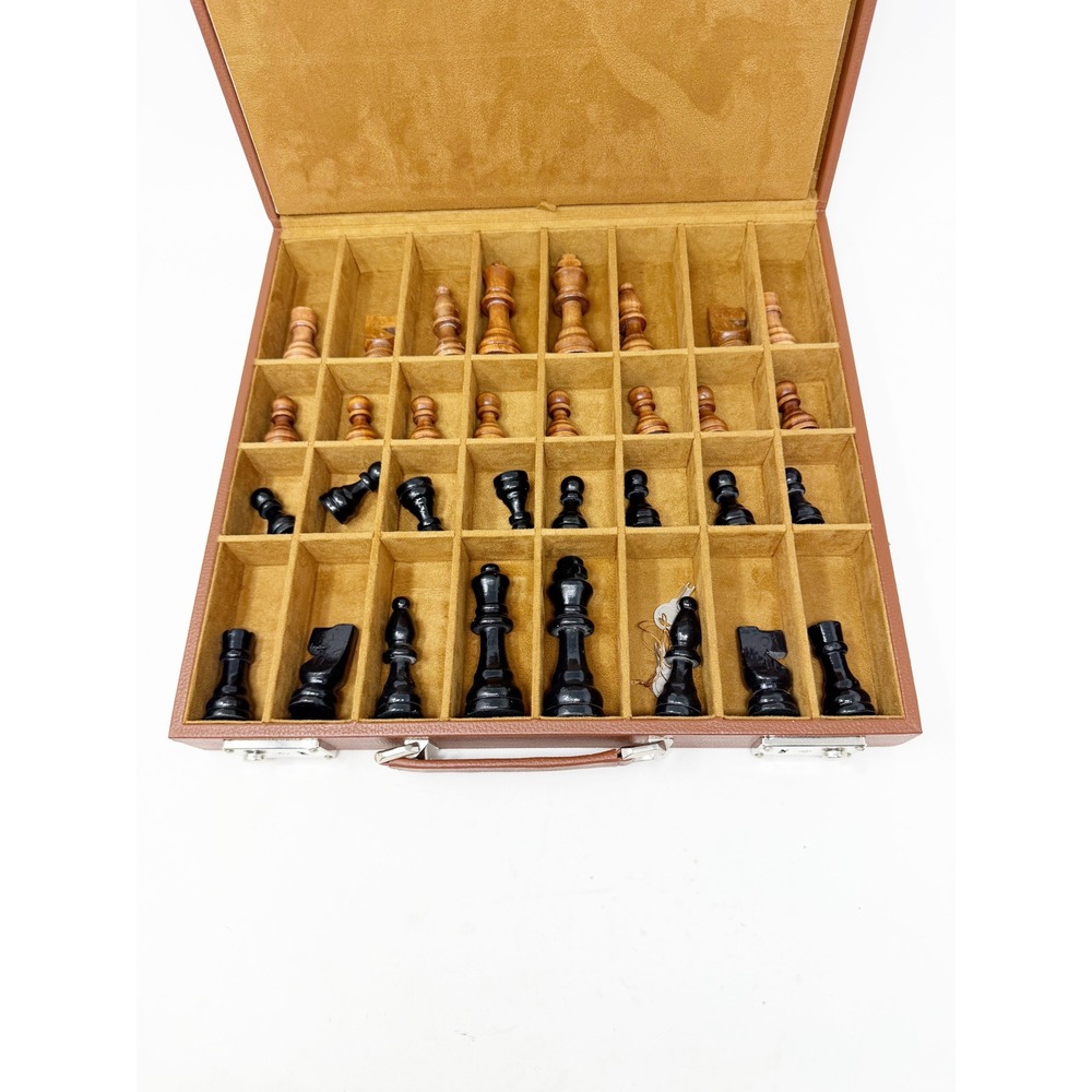 Mark & Graham Travel Chess Set Brown Vegan Leather Case Wooden Pieces TJR